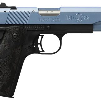 Browning 051897490 1911 Black Label Full Size Frame 22 LR 10+1, 4.25″ Matte Stainless Steel Barrel, Polar Blue Cerakote Serrated Slide, Matte Black Polymer Frame w/Beavertail, Black Laminate Wood Grip - Semi Auto Handguns | Rampart Guns