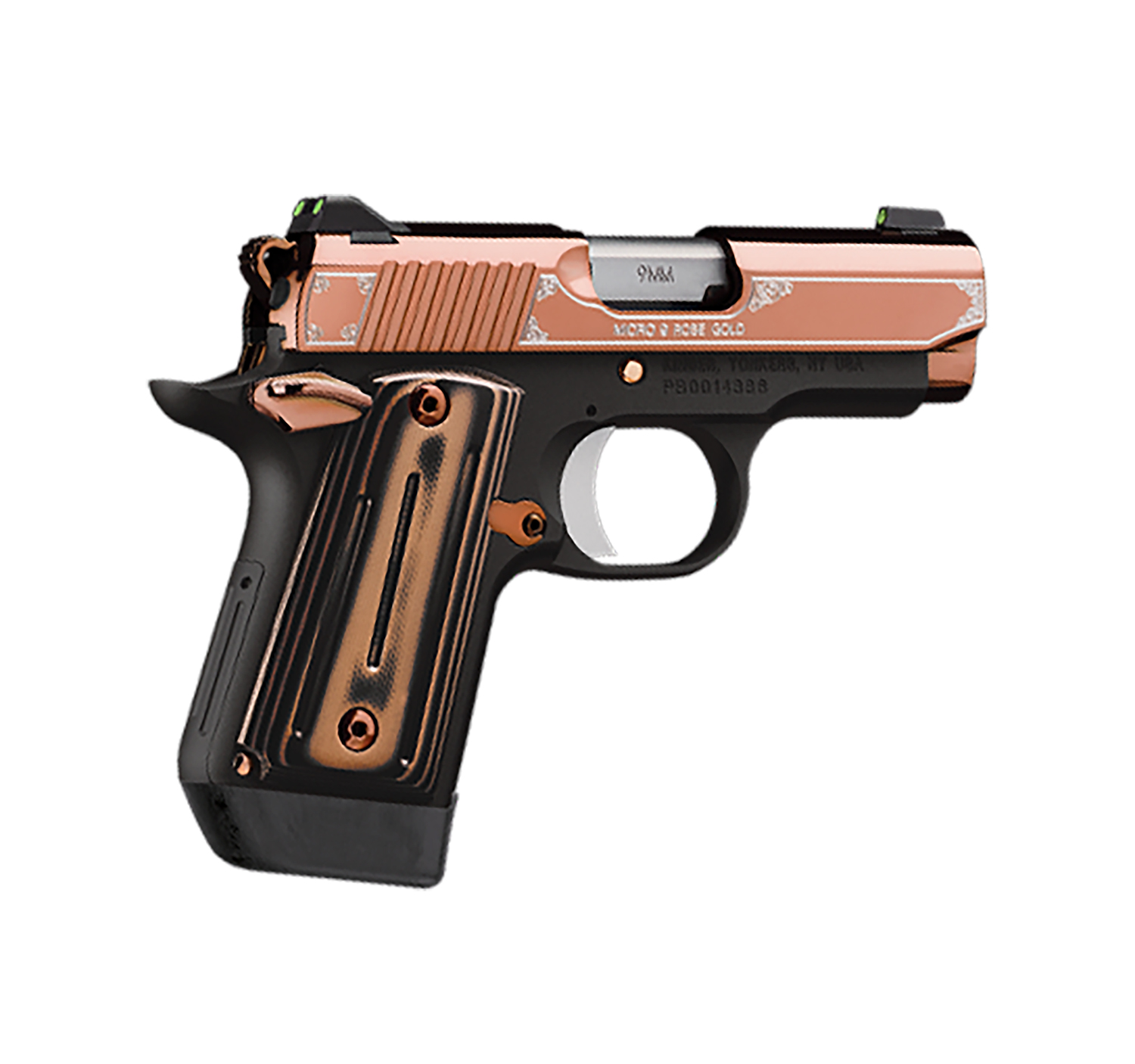 Kimber Mfg, Inc 3300174 Micro 9 9mm Luger 7+1 3.15″ Stainless Ramped Steel Barrel, Rose Gold PVD Stainless Steel Serrated Slide, Matte Black Aluminum Frame, Black/Rose Gold G10 Grip Kimber Mfg, Inc 3300174 Micro 9 9mm Luger 7+1 3.15″ Stainless Ramped Steel Barrel, Rose Gold PVD Stainless Steel Serrated Slide, Matte Black Aluminum Frame, Black/Rose Gold G10 Grip - Semi Auto Handguns - Rampart Guns