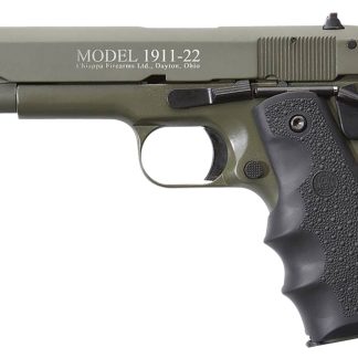Chiappa Firearms 401121 1911-22  22 LR 10+1 5″ OD Green Serrated Steel Slide & Beavertail Frame, Black Hogue Rubber w/Finger Grooves Grip - Semi Auto Handguns | Rampart Guns